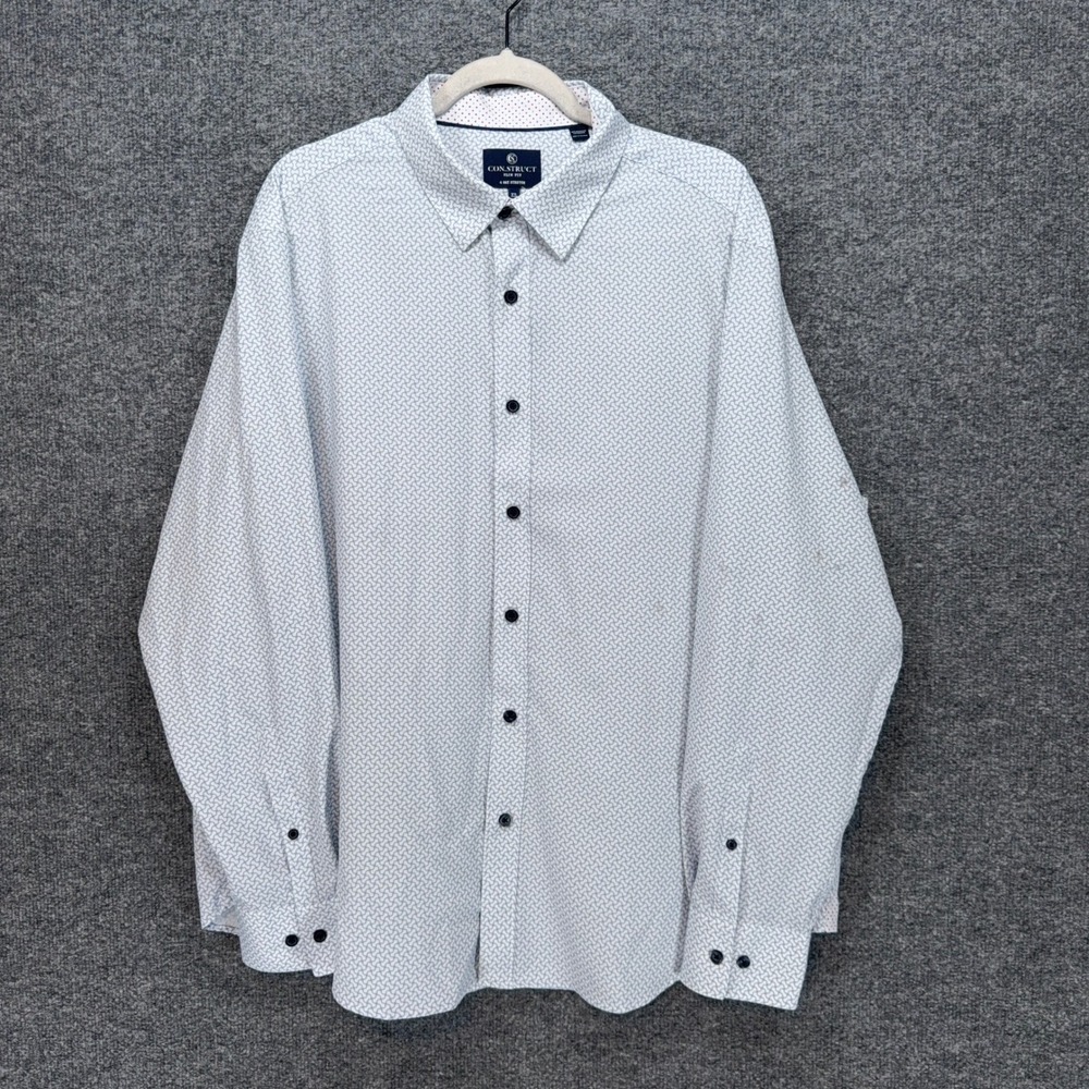 Construct Shirt Mens XL White Blue 4 Way Stretch Slim Fit Geometric Button Up